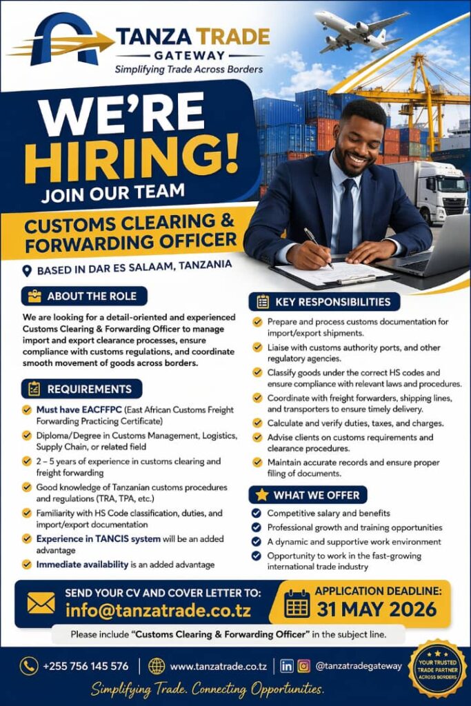 Job Vacancy: Customs Clearing & Forwarding Officer – Tanza Trade Gateway