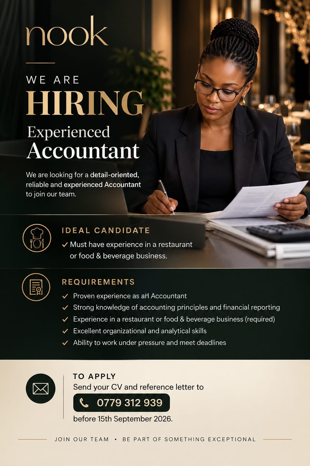 Experienced Accountant Job Vacancy at Nook Restaurant & Lounge, Dar es Salaam September 2026